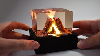 ?ACTIVE VOLCANO DIORAMA? - Epoxy Resin Lamp with Wood Base-DIY