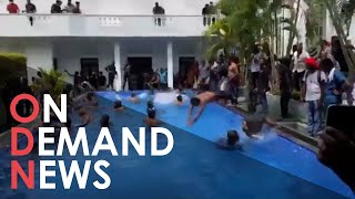 Sri Lankan Rioters Throw Pool PARTY in Presidential Home