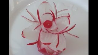 Carving Art Radish-從水果雕花-Blume schnitzen aus Radischen-Cách tỉa hoa từ củ cải đỏ.