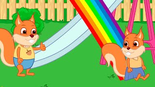 Famille d'Écureuil - Descendre Le Toboggan Arc-en-ciel Animé 2023 en Français