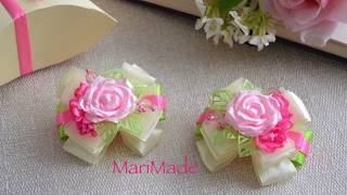 Канзаши Бантики Резинки Розы Цветы из Лент МК Kanzashi Bows Roses