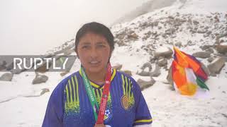 Redefining the high-press! Cholitas climbers play football at almost 6,000 metres above sea level​
