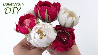 Бумажные Пионы с конфетами своими руками. DIY Buket7ruTV