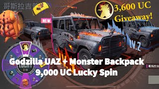 9000 UC Godzilla UAZ Jeep Lucky Spin | 3600UC Giveaway | Monster Backpack | PUBG Mobile