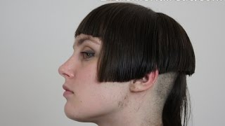 Long to short classic bob hairstyle with short bangs and long tuft - ExtremeHaircut.com model