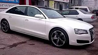 Audi A8 Кузов перетянут пленкой AVERY белый перламутр + АНТИХРОМ чёрный матовый