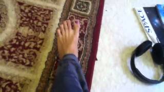 Teen crossdresser w/ purple toenails and shaved leg