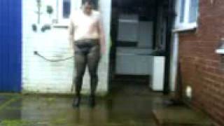 crossdressed vid) soaked with hose in tights thong and heels