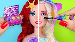 12 DIY Miniature Unicorn Makeup vs Mermaid Makeup Challenge! / Clever Barbie Hacks And Crafts