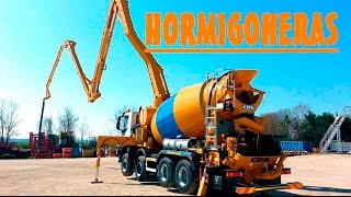 CAMIONES HORMIGONERA de verdad y de juguete EXCAVADORA, MOTO CON SIDECAR para niños en español