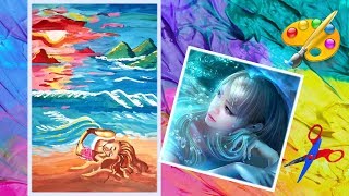 Рисуем морской пейзаж с девушкой.Русалка. Девушка и море. The girl and the sea. Mermaid