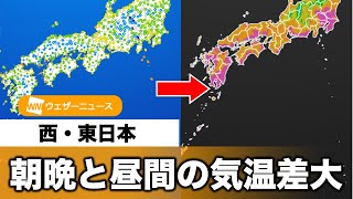 朝晩と昼間の気温差大