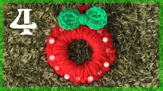 【100均毛糸とビーズ】かぎ編みクリスマスリースの簡単な作り方・編み方・リボン編（４）　diy crochet ribbon