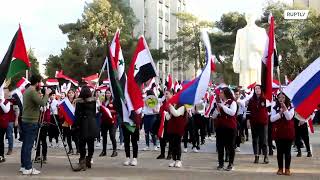 Rally in support of Russia's military op in Ukraine held at Damascus University