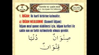 İdğam,İdğam Maal gunne,İdğam Bila gunne,İdğam Misleyn,İdğam Mütecaniseyn,İklab,İzhar,İhfa