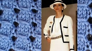 Простой узор спицами, с протяжками, для вязаного жакета Шанель. Вязание: простые узоры спицами