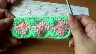 Узоры крючком. Квадратики из веерочков