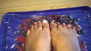 Squashing blueberries with my feet