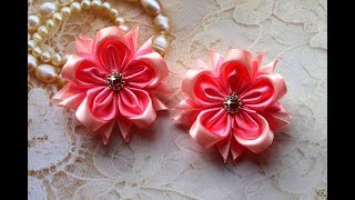 ЛЕГКИЕ ДВУХЦВЕТНЫЕ ЦВЕТОЧКИ КАНЗАШИ из ленты 5 см