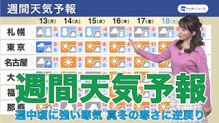 週間天気予報　週中頃に強い寒気　真冬の寒さに逆戻り