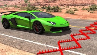 Spike Strip Multi-Vehicle Pileup Crashes #25 -BeamNG Drive Police Spike Strip Testing