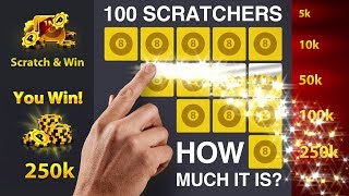 (ENG) 8 Ball Pool. How many coins for 100 scratchers + statistics