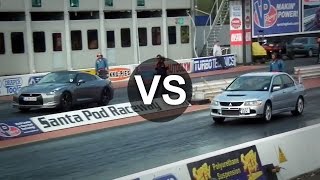 Mitsubishi Evo 9 Vs Nissan GTR R35, Lancer Evolution 8 Drag Race
