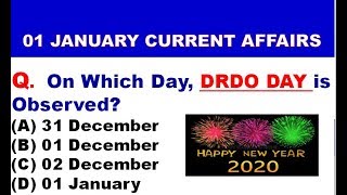 Current Affairs 1 January 2020 | English MCQ's |Daily Current Affairs in English|Top  Questions