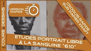 Etude libre d'un portrait , sanguine "610"sur papier kraft