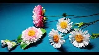 Ribbon flowers: cheerful daisie/Part 2/Цветы из лент: веселые маргаритки/Часть 2