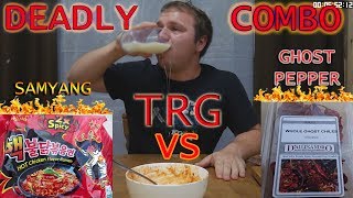 TRG vs GHOST PEPPERS + Worlds Hottest Instant Noodles x2 (Samyang) | Viewer Challenge!