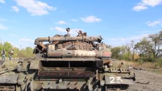 ⚡ War in Donbass 2014: Destroyed tank by village of Khryaschivate, by Lugansk