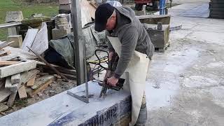 Cutting a block of blue sodalite with my diamond chainsaw
