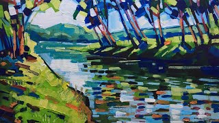 Como pintar con acrilico un paisaje con rio, Demo de pintura con acrilico, Enrique Zaldivar
