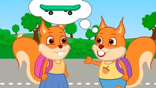 Famille d'Écureuil - Écoliers Sur Planches à Roulettes Animé 2022 en Français
