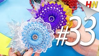 Цветок из лент с бусинами своими руками.Подробный урок! Канзаши для начинающих. Урок 33.