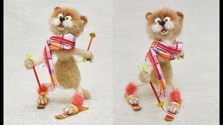 Спортивный Кот-лыжник. Пошаговый мастер-класс по сухому валянию из шерсти, для начинающих.