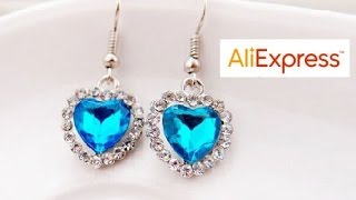 Видео-обзор с Aliexpress - Висячие серьги с камнем бирюзового оттенка в форме сердца