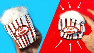 DIY - Как сделать 3D СКВИШИ "ПОПКОРН" из файла, губки и бумаги в качестве наполнителя вата