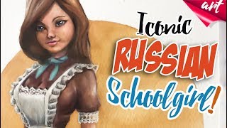 Рисую школьницу. 1 сентября. Russian Schoolgirl Drawing