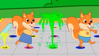 Famille d'Écureuil - Fontaines Arc-en-ciel Chantantes Animé 2023 en Français