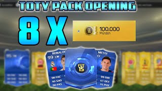 8 X 100K PACKS!!!! FIFA 15 ULTIMATE TEAM PACK OPENING TOTY 100K PACKS