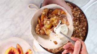 Caramelized Peach + White Chocolate Oatmeal Skillet Cookie Pie