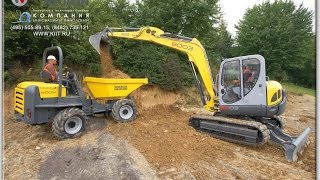 Работа строительной мини-спецтехники:  компактный мини-экскаватор, думпер (мини-самосвал)