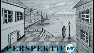 Tek Noktalı Perspektif Karakalem Manzara Nasıl Çizilir - One Point Perspective Drawing
