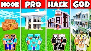 Minecraft: FAMILY BOSS MODERN MANSION BUILD CHALLENGE - NOOB vs PRO vs HACKER vs GOD in Minecraft