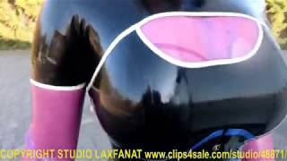 Shopping in Latex Transparent catsuit in public. Enjoy