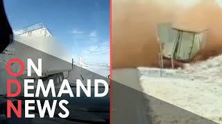 The Moment Lorries CRASH in Worst US Storm in Decades