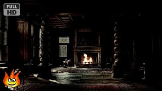 Haunted Halloween Mansion Fireplace with Thunder, Rain and Howling Wind