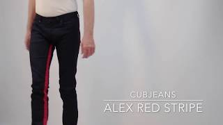 bande rouge sur jeans encre de chine